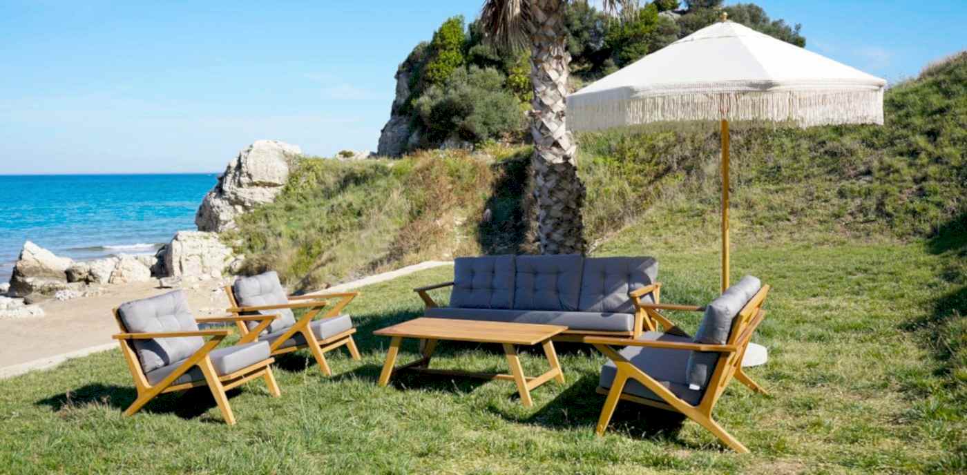 2.5 m yuvarlak saçaklı ahşap makrome bahçe şemsiyesi