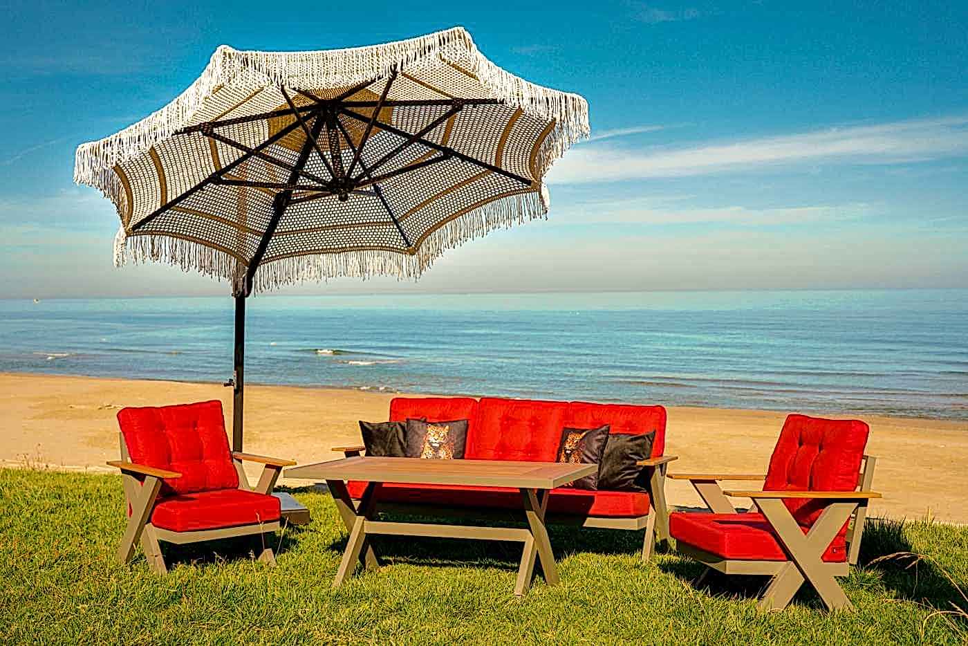 3 m yandan gövdeli makrome bahçe şemsiyesi